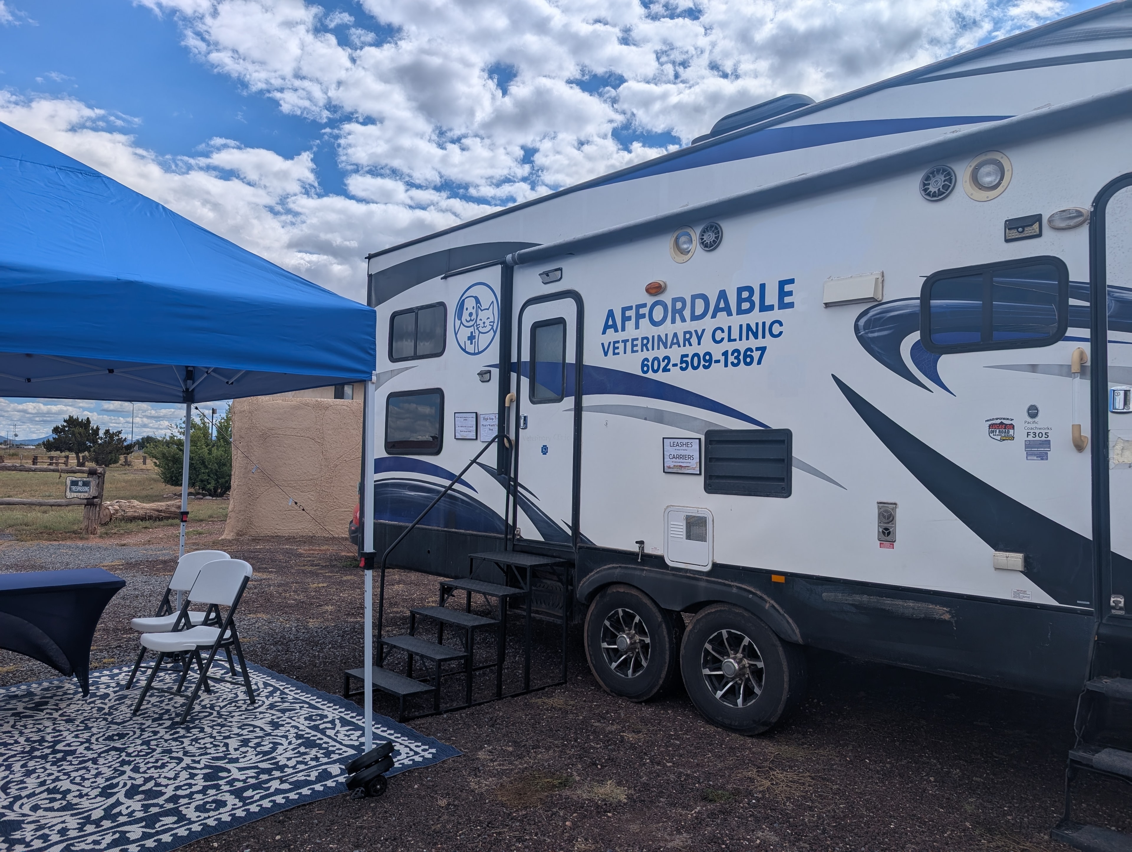 Mobile veterinary clinic unit parked and ready for patients